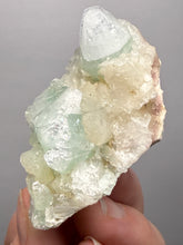 Load image into Gallery viewer, High-Grade Gemmy Green Apophyllite on White Stilbite  | Deccan Traps, Maharashtra, India
