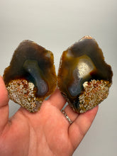 Load image into Gallery viewer, High-Grade Indonesian Sumatra Agate Pair – Vibrant Banded Chalcedony with Rich Color Zoning | Ethical Lapidary &amp; Collector Display Specimens
