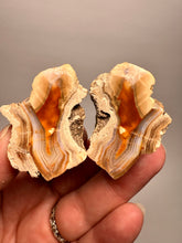 Load image into Gallery viewer, High-Grade Indonesian Sumatra Agate Pair – Vibrant Banded Chalcedony with Rich Color Zoning | Ethical Lapidary &amp; Collector Display Specimens
