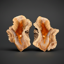 Load image into Gallery viewer, High-Grade Indonesian Sumatra Agate Pair – Vibrant Banded Chalcedony with Rich Color Zoning | Ethical Lapidary &amp; Collector Display Specimens
