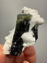 Load image into Gallery viewer, Blue Cap Dark Green Stak Nala Tourmaline on Cleavelandite Matrix – Haramosh Mountains, Pakistan
