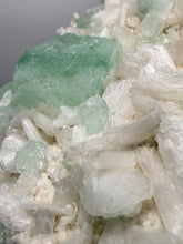 Load image into Gallery viewer, High-Grade Gemmy Green Apophyllite on White Stilbite  | Deccan Traps, Maharashtra, India

