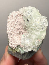 Load image into Gallery viewer, Light Mint Green “Disco Ball” Radial Apophyllite on Pink &amp; Green Heulandite — Deccan Traps, India
