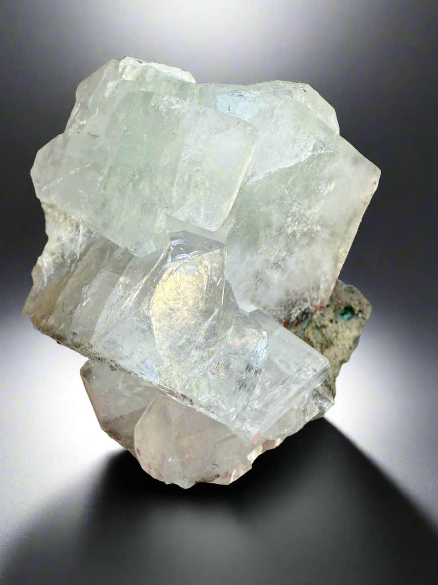 Mint Green Apophyllite w Red Phantoms • Maharashtra, India