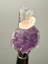 Load image into Gallery viewer, Rhodochrosite + Quartz on Purple Isometric Fluorite (Thumbnail Specimen) | Wutong Mine, China
