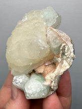 Load image into Gallery viewer, High-Grade Gemmy Green Apophyllite on White Stilbite  | Deccan Traps, Maharashtra, India
