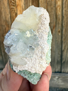 Light Mint Green (Disco Ball) Radial Apophyllite + White Stilbite on Green Heulandite Zeolite • Maharashtra, India