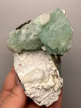 Load image into Gallery viewer, High-Grade Gemmy Green Apophyllite on White Stilbite  | Deccan Traps, Maharashtra, India
