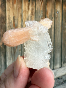 Clear Gem Apophyllite Encrusted Stalactite + Pink Stilbite Cluster • Maharashtra, India