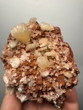 Load image into Gallery viewer, Shiny Peach Stilbite on Druzy Red Heulandite – High-Grade Collector Mineral Specimen from India
