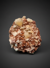 Load image into Gallery viewer, Shiny Peach Stilbite on Druzy Red Heulandite – High-Grade Collector Mineral Specimen from India
