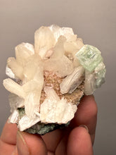 Load image into Gallery viewer, High-Grade Gemmy Green Apophyllite on White Stilbite  | Deccan Traps, Maharashtra, India
