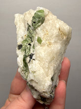 Load image into Gallery viewer, Electric Green Diopside on Quartz – Collector Mineral Specimen (Gilgit-Baltistan) Pakistan
