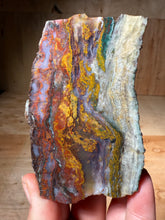 Load image into Gallery viewer, PREMIUM DISPLAY or LAPIDARY SLAB • Moroccan “Dream Landscape Jagate” (Purple, Teal, Red, Green, Red, Yellow &amp; Orange Moss Plume Agate + Jasper) Stone • Double Sided • High Atlas Mountains • Unpolished
