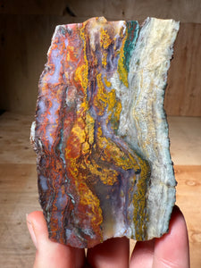 PREMIUM DISPLAY or LAPIDARY SLAB • Moroccan “Dream Landscape Jagate” (Purple, Teal, Red, Green, Red, Yellow & Orange Moss Plume Agate + Jasper) Stone • Double Sided • High Atlas Mountains • Unpolished