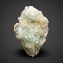 Load image into Gallery viewer, High-Grade Gemmy Green Apophyllite on White Stilbite  | Deccan Traps, Maharashtra, India
