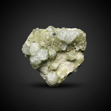Load image into Gallery viewer, High-Grade Gemmy Green Apophyllite on White Stilbite  | Deccan Traps, Maharashtra, India
