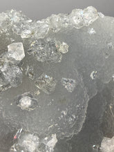 Load image into Gallery viewer, Clear Apophyllite + Golden Calcite on Druzy Blue Chalcedony — Deccan Traps, Maharashtra, India

