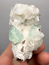 Load image into Gallery viewer, High-Grade Gemmy Green Apophyllite on White Stilbite  | Deccan Traps, Maharashtra, India
