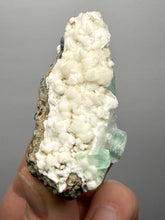 Load image into Gallery viewer, High-Grade Gemmy Green Apophyllite on White Stilbite  | Deccan Traps, Maharashtra, India
