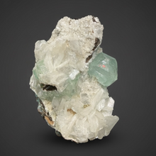 Load image into Gallery viewer, High-Grade Gemmy Green Apophyllite on White Stilbite  | Deccan Traps, Maharashtra, India
