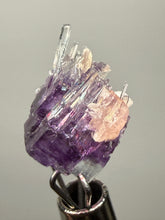 Load image into Gallery viewer, Rhodochrosite + Quartz on Purple Isometric Fluorite (Thumbnail Specimen) | Wutong Mine, China
