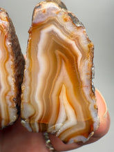 Load image into Gallery viewer, High-Grade Indonesian Sumatra Agate Pair – Vibrant Banded Chalcedony with Rich Color Zoning | Ethical Lapidary &amp; Collector Display Specimens
