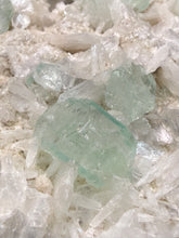 Load image into Gallery viewer, High-Grade Gemmy Green Apophyllite on White Stilbite  | Deccan Traps, Maharashtra, India

