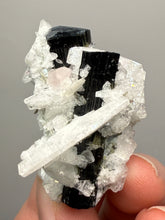 Load image into Gallery viewer, Blue Cap Dark Green Stak Nala Tourmaline With Pink Morganite on Cleavelandite Matrix – Haramosh Mountains, Pakistan
