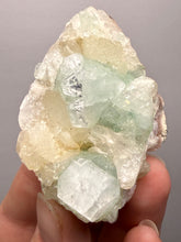 Load image into Gallery viewer, High-Grade Gemmy Green Apophyllite on White Stilbite  | Deccan Traps, Maharashtra, India

