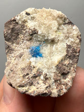 Load image into Gallery viewer, Rare Electric Blue Pentagonite on Druzy Matrix – Collector Mineral Specimen | India
