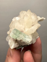 Load image into Gallery viewer, High-Grade Gemmy Green Apophyllite on White Stilbite  | Deccan Traps, Maharashtra, India
