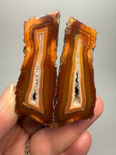 Load image into Gallery viewer, High-Grade Indonesian Sumatra Agate Pair – Vibrant Banded Chalcedony with Rich Color Zoning | Ethical Lapidary &amp; Collector Display Specimens

