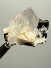 Load image into Gallery viewer, Dark Green Cap Stak Nala Tourmaline and Cleavelandite on Quartz – Haramosh Mountains, Pakistan | Thumbnail Specimen
