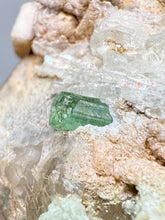 Load image into Gallery viewer, Bicolor Blue Green Tourmaline on Clear Quartz Crystal | Pegmatite Mineral Specimen from Pakistan
