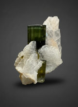 Load image into Gallery viewer, Deep Green Stak Nala Tourmaline with Cleavelandite – Haramosh Mountains, Pakistan | Thumbnail Specimen
