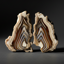 Load image into Gallery viewer, High-Grade Indonesian Sumatra Agate Pair – Vibrant Banded Chalcedony with Rich Color Zoning | Ethical Lapidary &amp; Collector Display Specimens
