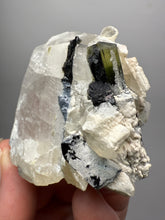 Load image into Gallery viewer, Dark Green Cap Stak Nala Tourmaline &amp; Cleavelandite on Quartz Matrix – Haramosh Mountains, Pakistan
