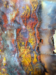 PREMIUM DISPLAY or LAPIDARY SLAB • Moroccan “Dream Landscape Jagate” (Purple, Teal, Red, Green, Red, Yellow & Orange Moss Plume Agate + Jasper) Stone • Double Sided • High Atlas Mountains • Unpolished