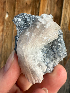 Pink Gem Heulandite on Clear Apophyllite and Clear Heulandite • Maharashtra, India