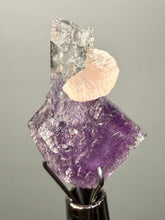 Load image into Gallery viewer, Rhodochrosite + Quartz on Purple Isometric Fluorite (Thumbnail Specimen) | Wutong Mine, China
