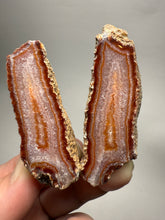 Load image into Gallery viewer, High-Grade Indonesian Sumatra Agate Pair – Vibrant Banded Chalcedony with Rich Color Zoning | Ethical Lapidary &amp; Collector Display Specimens
