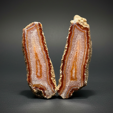 Load image into Gallery viewer, High-Grade Indonesian Sumatra Agate Pair – Vibrant Banded Chalcedony with Rich Color Zoning | Ethical Lapidary &amp; Collector Display Specimens
