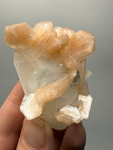 Load image into Gallery viewer, Pink Stilbite with Druzy Frosted Optical Calcite — India Zeolite Specimen
