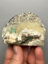 Load image into Gallery viewer, High-Grade Gemmy Green Apophyllite on White Stilbite  | Deccan Traps, Maharashtra, India
