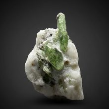 Load image into Gallery viewer, Electric Green Diopside on Quartz – Collector Mineral Specimen (Gilgit-Baltistan) Pakistan
