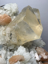 Load image into Gallery viewer, XXL Museum-Quality Golden Optical Calcite &amp; Red Heulandite Encrusted Pink Stilbite on Druzy Chalcedony | India | Mineral Display Showpiece Specimen

