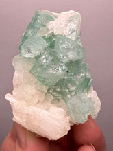 Load image into Gallery viewer, High-Grade Gemmy Green Apophyllite on White Stilbite  | Deccan Traps, Maharashtra, India
