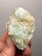 Load image into Gallery viewer, High-Grade Gemmy Green Apophyllite on White Stilbite  | Deccan Traps, Maharashtra, India

