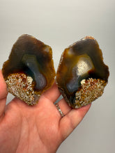 Load image into Gallery viewer, High-Grade Indonesian Sumatra Agate Pair – Vibrant Banded Chalcedony with Rich Color Zoning | Ethical Lapidary &amp; Collector Display Specimens
